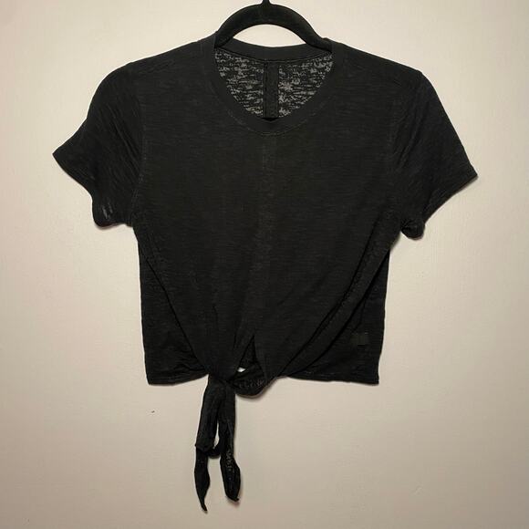 Lululemon Women's size 2 Black Heathered Front Tie Short Sleeve T-Shirt Cropped - Picture 2 of 9